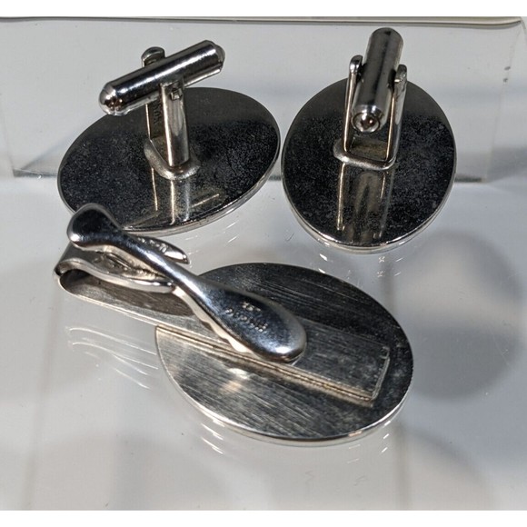 VINTAGE ESTATE HICKOK USA SILVER TONE INITIAL A CUFF LINKS AND TIE CLIP SET LOT - Picture 4 of 5